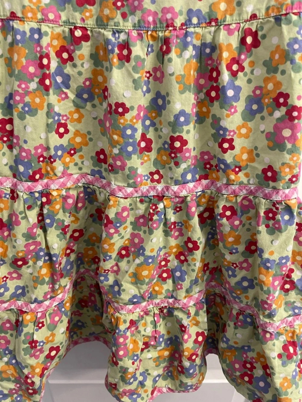 Hanna Andersson Light Green Floral Tiered Dress with Pink Trim - Picture 4 of 10